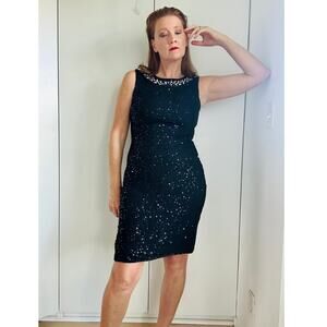 Vintage 90s Silk Beaded Dress Size Medium Little Black dress Holiday Looks